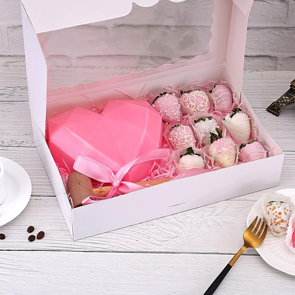 20-Pack Large White Bakery Boxes with Window for Elegant Treat Presentation