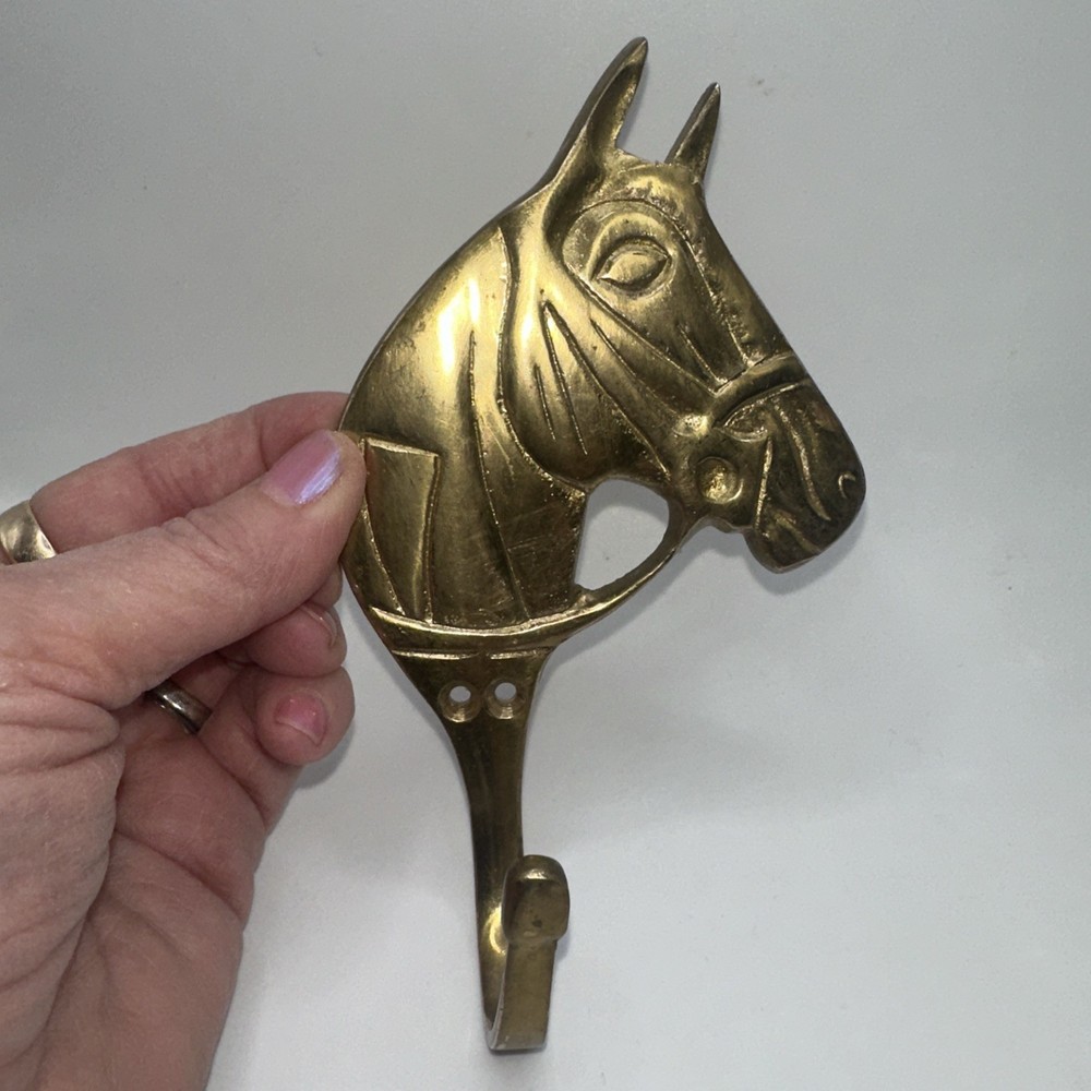 Horse Head Flat Hook Solid Brass Equine Design With Double Holes~5.5" T