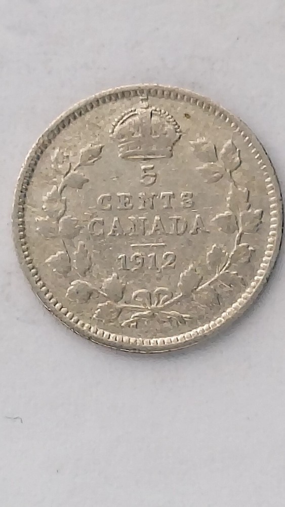 1912 Canada 5 Cent Silver, George V, .925 Silver