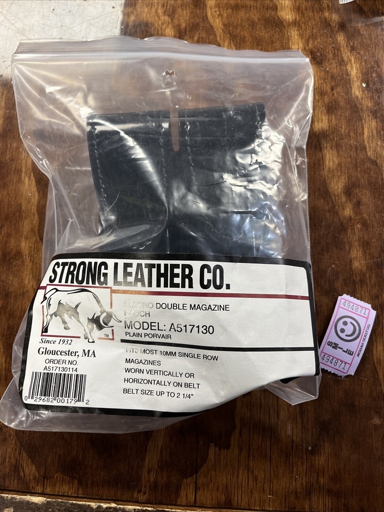 Strong Leather Co. Gloss Black Leather Hook & Loop Double Magazine pouch A517