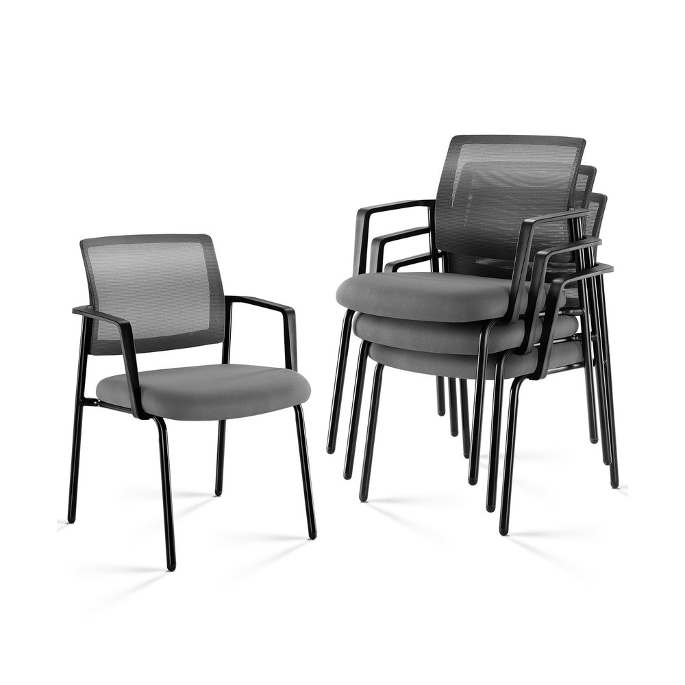 Sweetcrispy Mesh Back Stacking Arm Chairs, Upholstered Fabric Stacking Chairs...