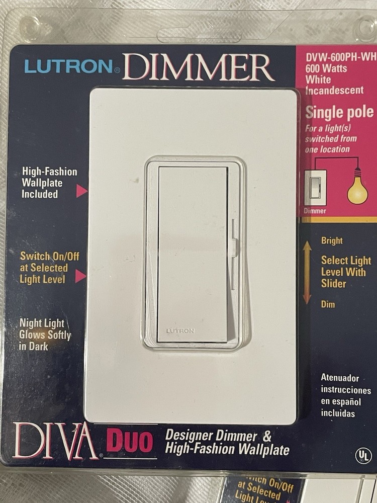 NEW Lutron Diva Duo Light Switch Dimmer DVW-600PH-WH Single Pole White