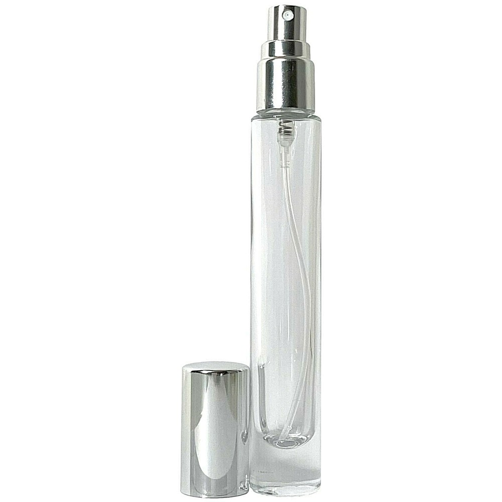 10ml 0.34oz Perfume Cylinder Thick Glass y Bottle Silver Atomizer Refillable