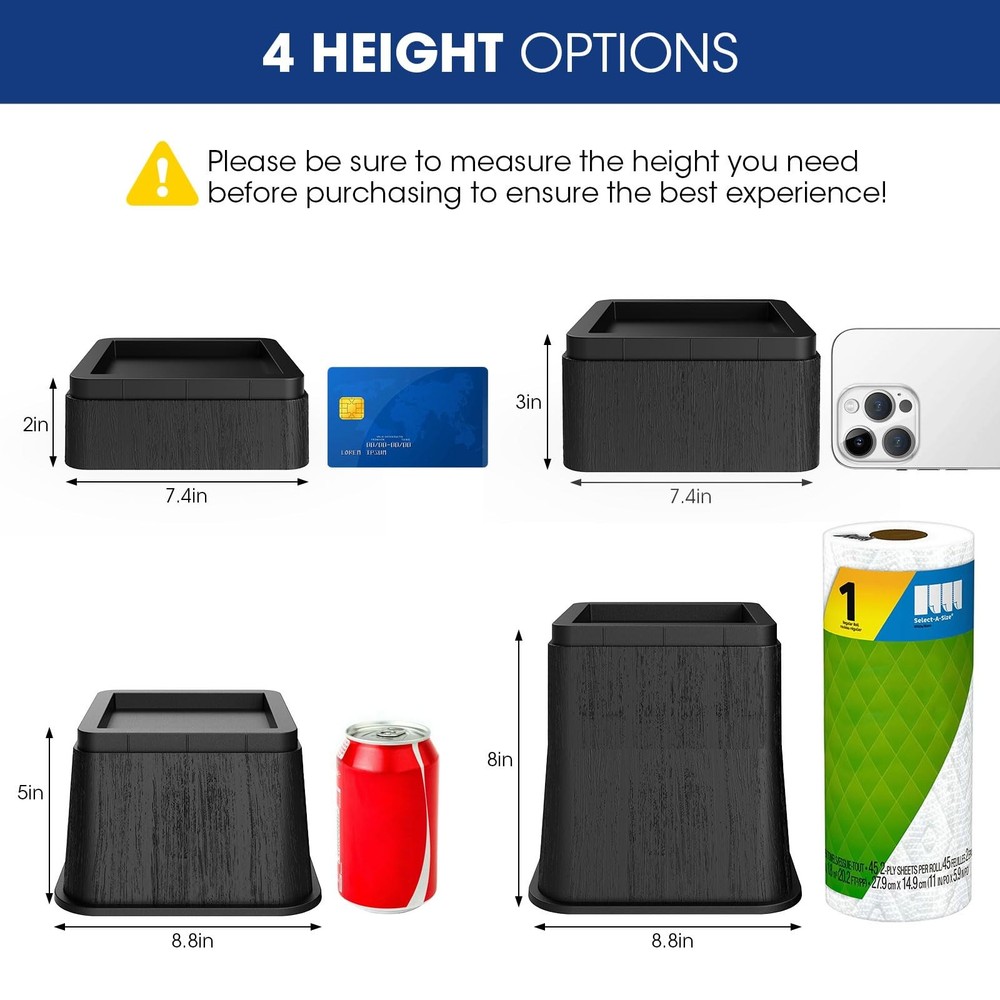 Adjustable Bed Risers,Elevation in 3, 5 or 8 Inch Heavy Duty Risers,Oversized...