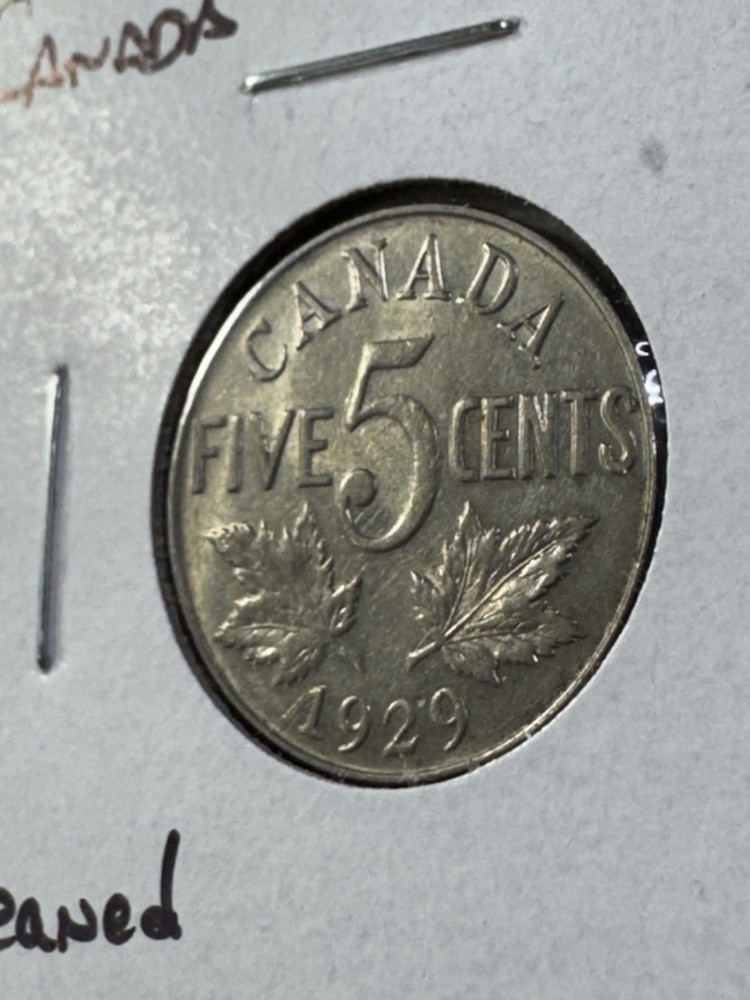 1929 Canada 5 Cents Cleaned