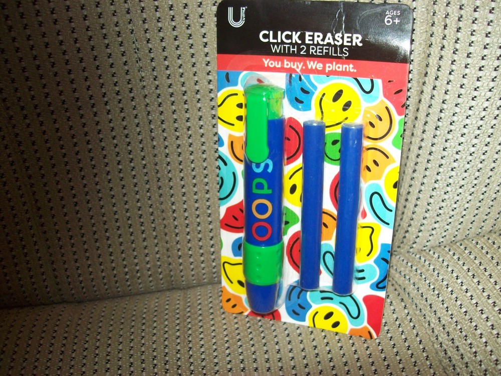 Click Eraser with 2 Refills, by Ustyle, in sealed package