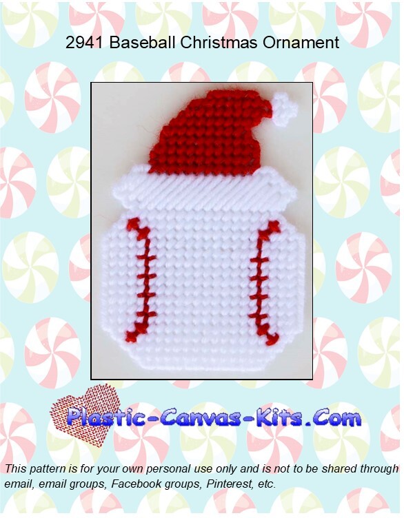 Baseball Christmas Ornament- Plastic Canvas Pattern or Kit
