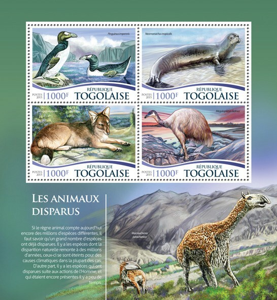 2015 TOGO MNH. EXTINCT ANIMALS   Y&T Code: 4592-4595  |  Michel Code: 6774-6777