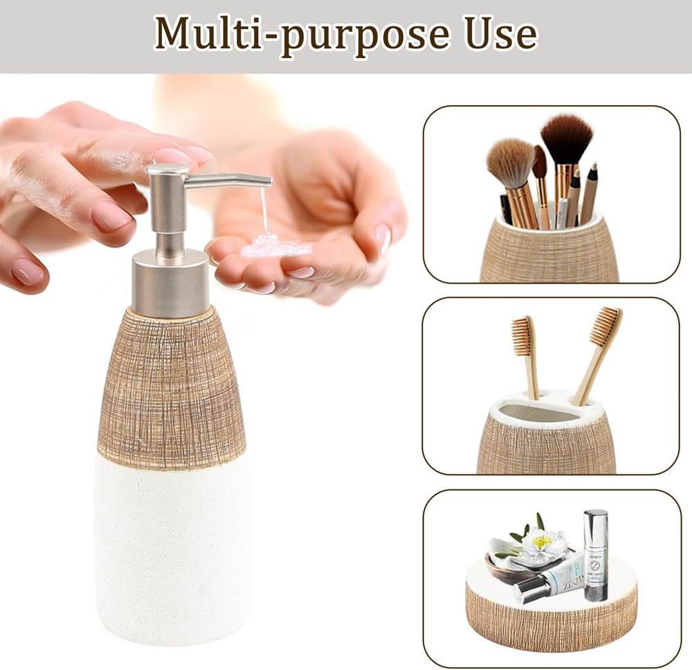 Bathroom Accessories Set,4 Pcs Ceramic Bathroom Decor Accessory,Includes Toothbr