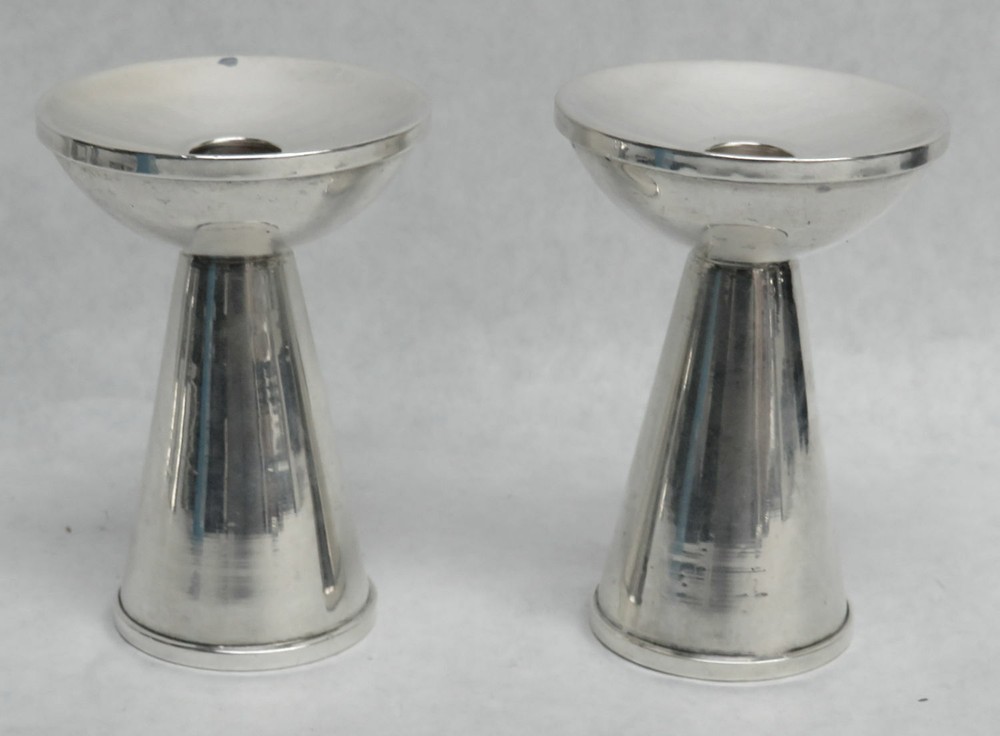 WONDERFUL PAIR UPSIDE-DOWN STERLING SILVER REVERSIBLE CANDLESTICKS