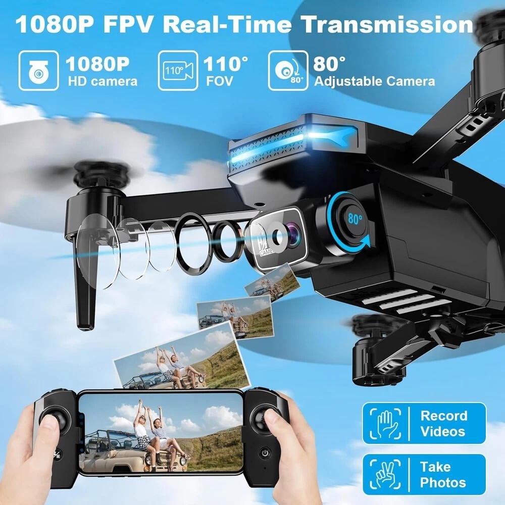 Drone with 1080P Camera - Foldable Remote Control Quadcopter Black&Blue