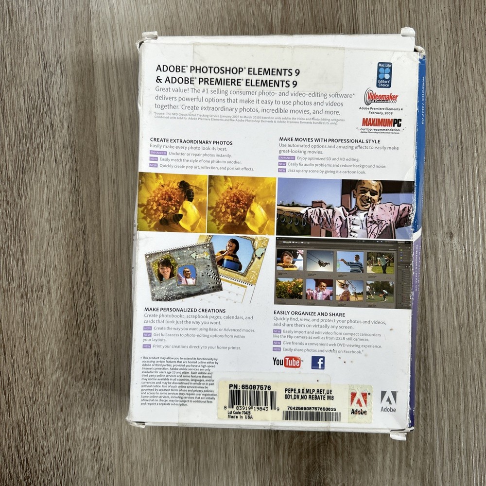 Adobe Photoshop Elements 9 and Adobe Premiere Elements 9 w/ Codes READ