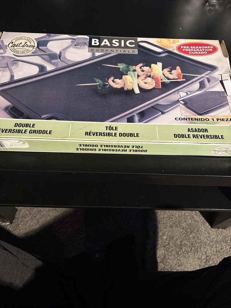 Basic Essentials Double Reversible Cast Iron Grill New