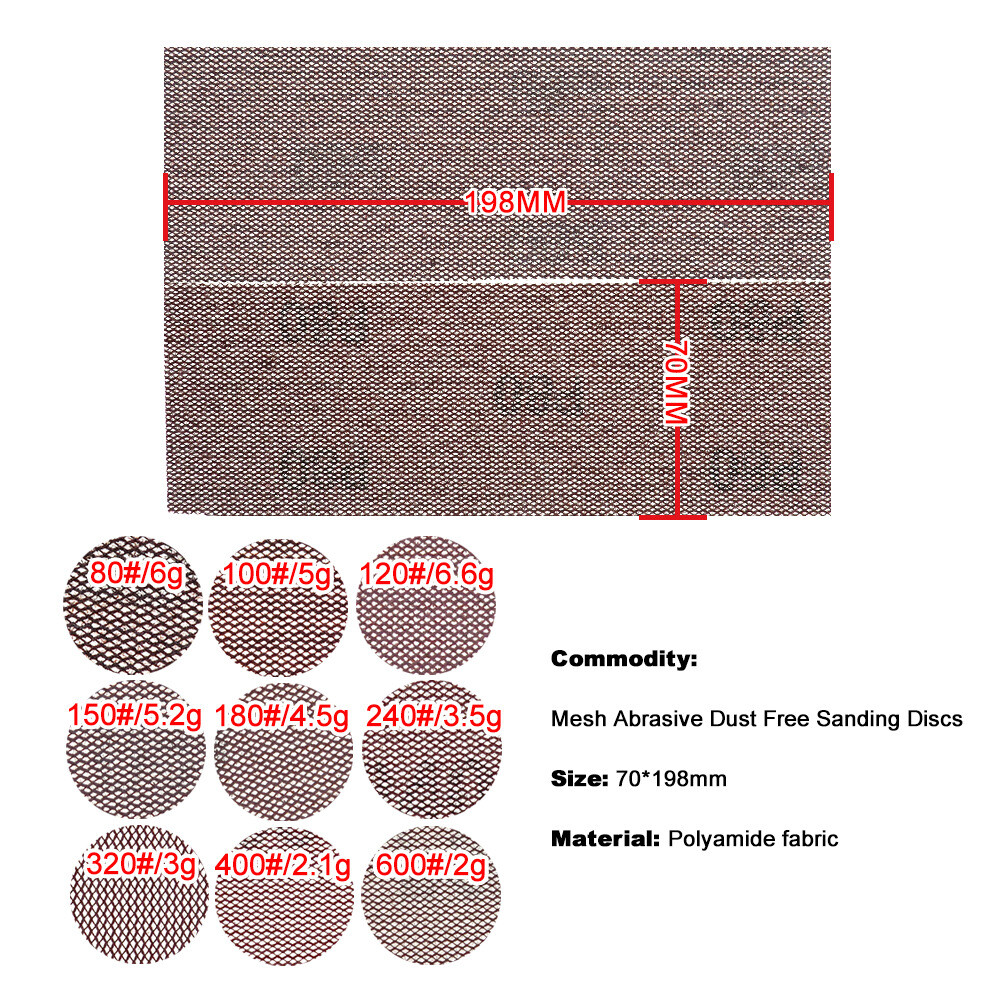 70*198mm Rectangles Grid Sandpaper 80-1000 Grit Hook & Loop Mesh Drywall Sanding