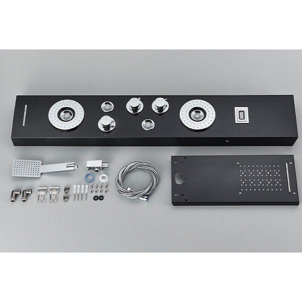LED Shower Panel Tower System Brushed Black with Handle Massage Jet