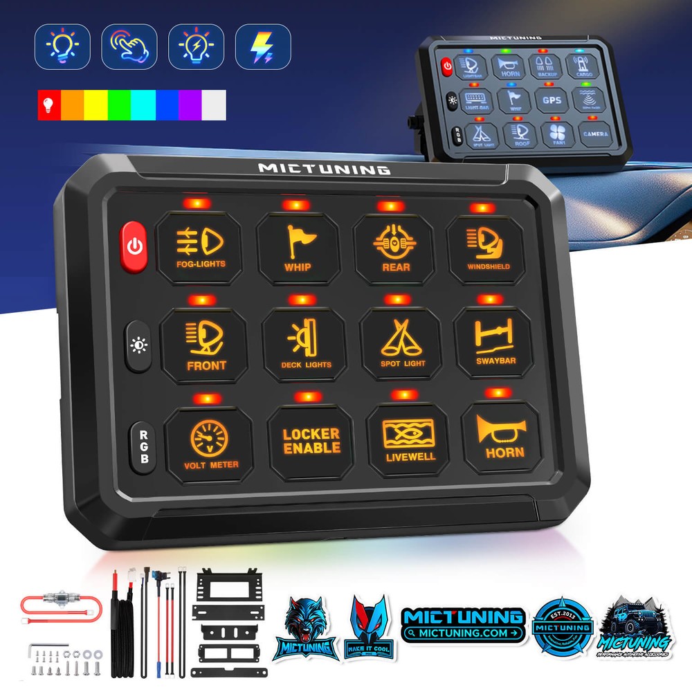 MICTUNING P1s RGB 12 Gang Switch Panel Wireless App Control Circuit Relay System