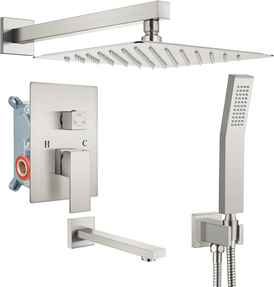 Brushed Nickel 3-Function Shower System with Rainfall Head & Handheld Spray