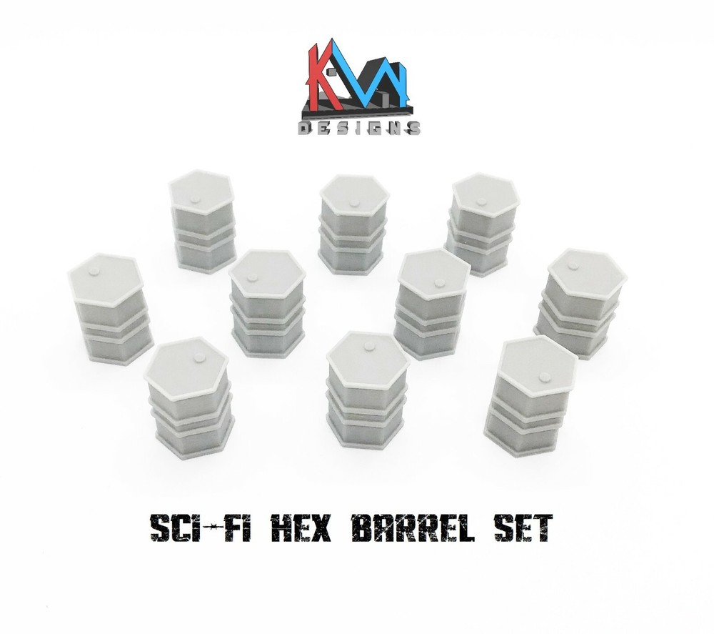 3D Printed - 28mm Scale Sci-Fi Hex Barrels (Set of 10)