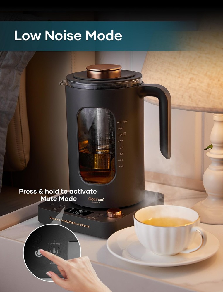 INTASTING Electric Tea Kettle, Kettle with 1.1 Quarts, Dark Gray