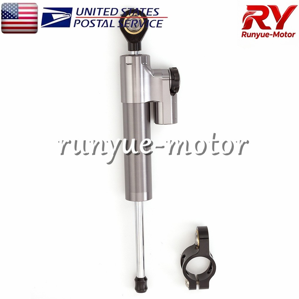 Gray CNC Adjustable Steering Damper Stabilizer Linear Control Universal Aluminum