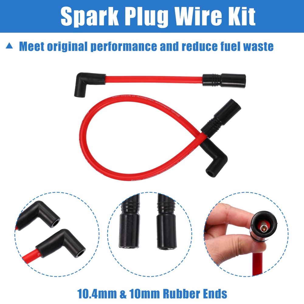 2pcs 10.4mm 10mm Spark Plug Wire Kit DYNA-409RD Red Silicone