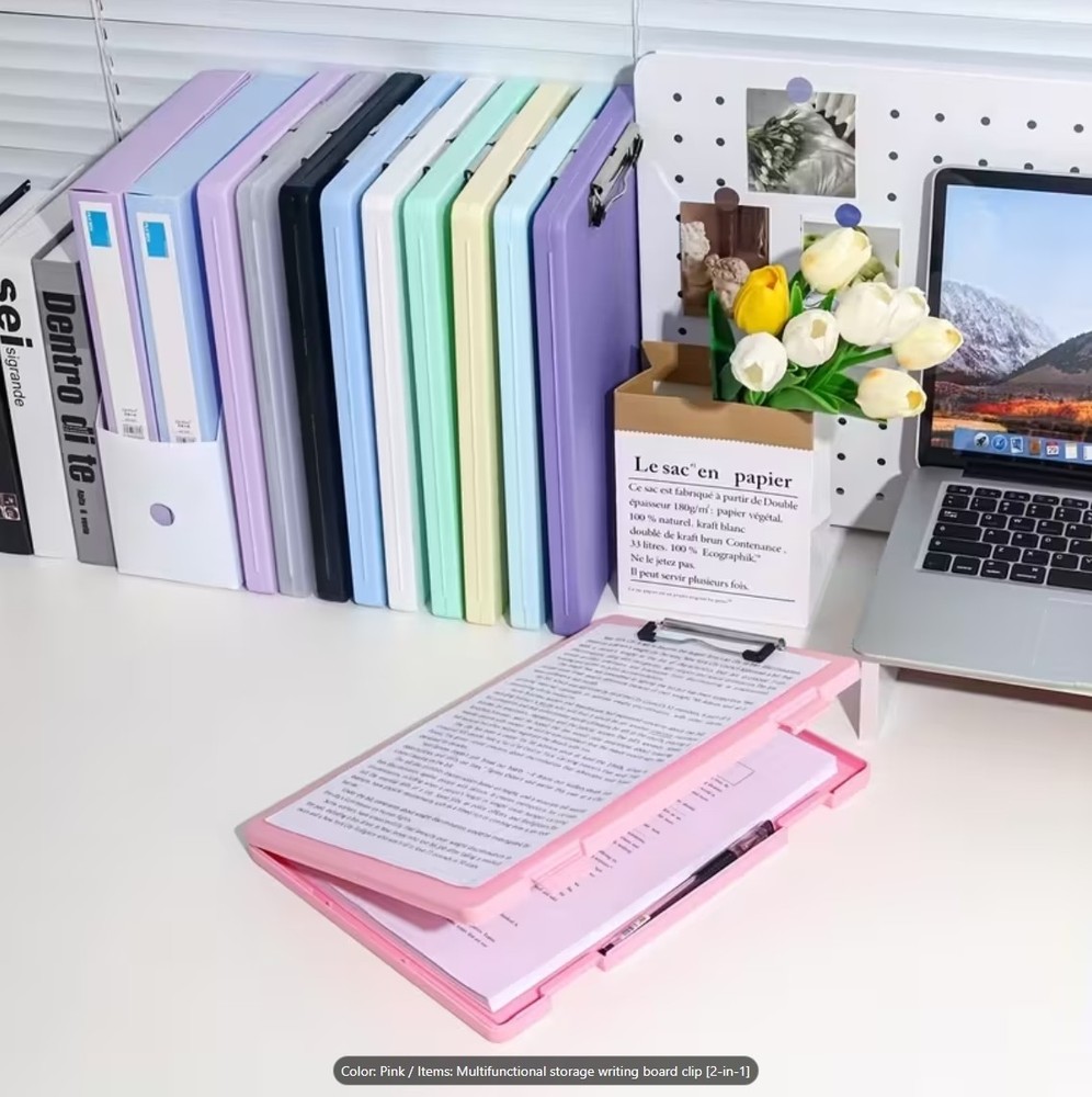 Clipboard with Storage A4 File Folder Storage Pink