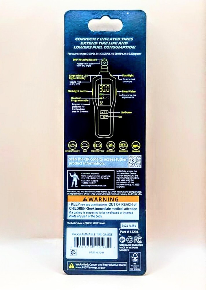 Michelin Programmable Digital Tire Pressure Gauge ~ 1 Pack