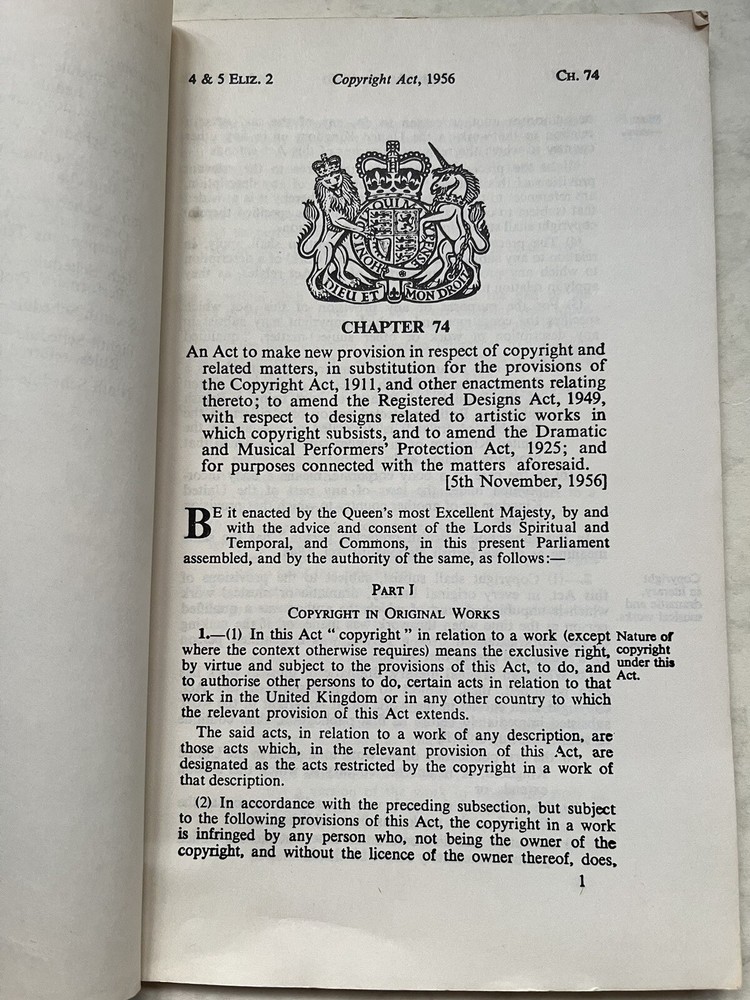 Copyright Act, 1956 4&5 Eliz. 2 Ch. 74
