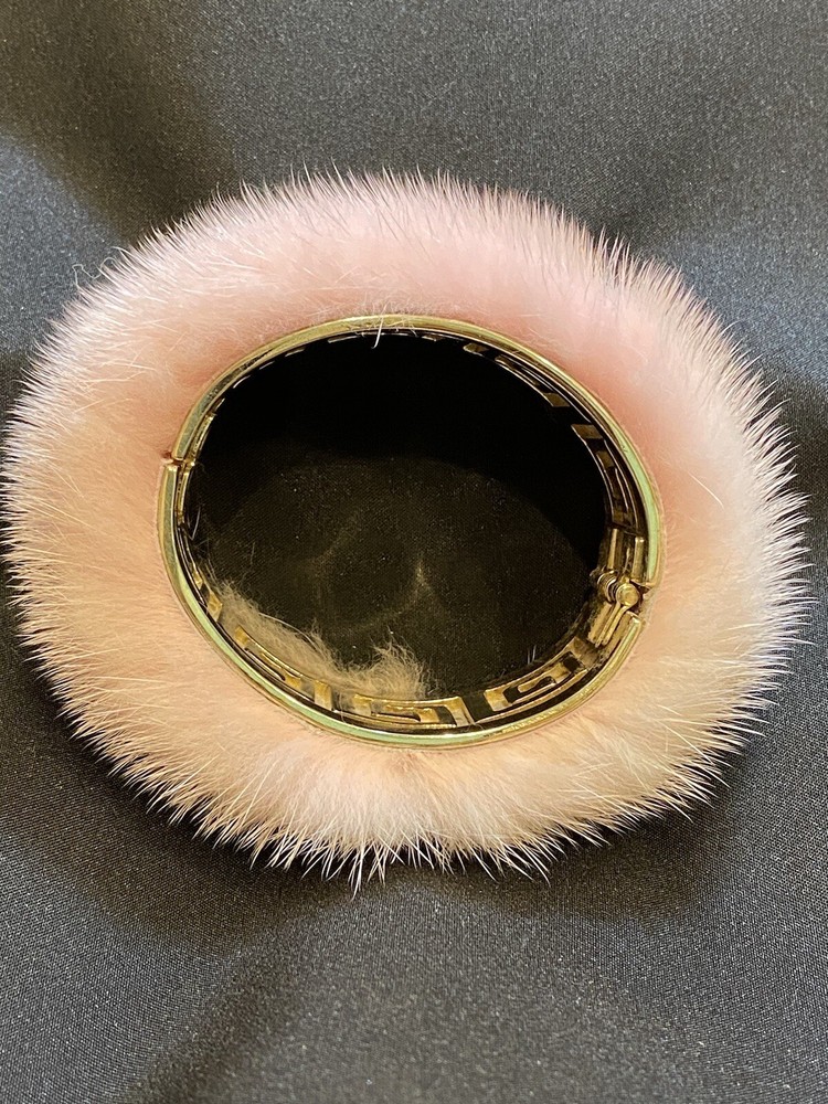 Artisan Soft Pink Mink Bangle Bracelet Silver Tone