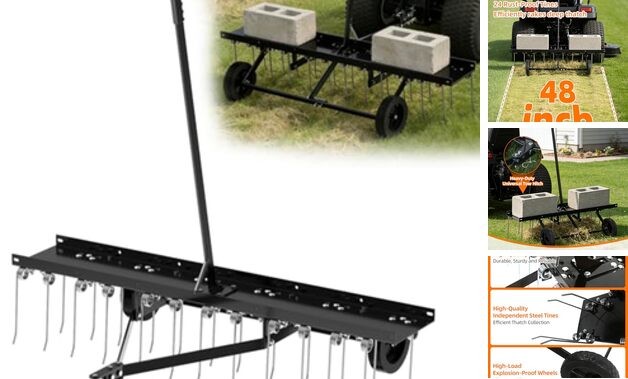 48" Tow Behind Dethatcher, Pull Behind Lawn Dethatcher with 24 Rust Black-48IN