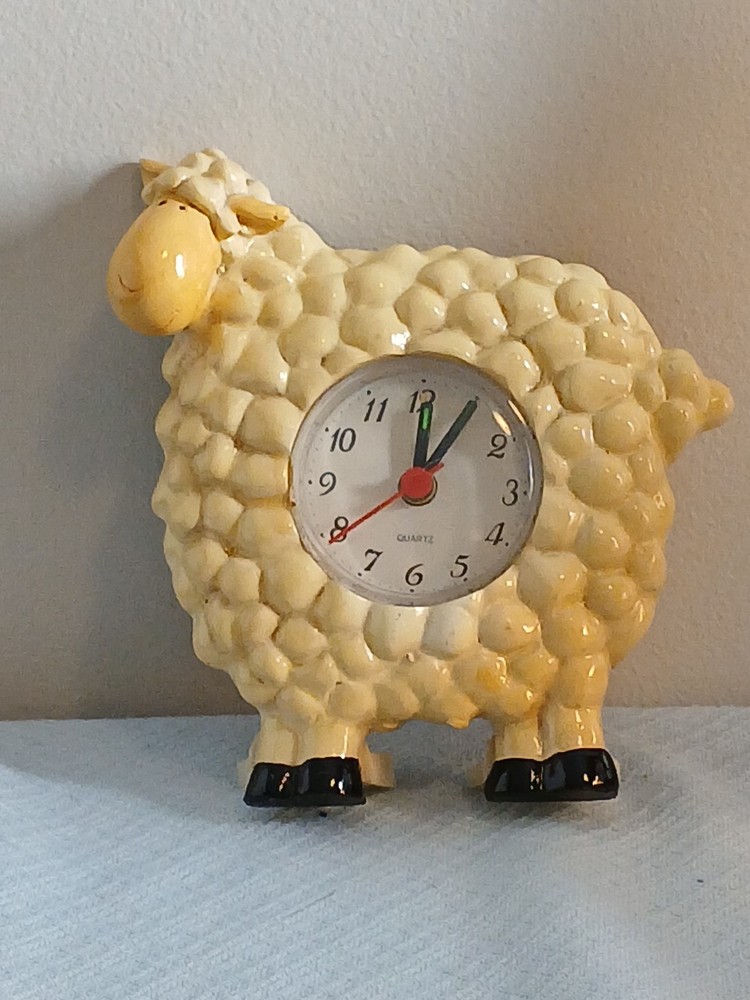 Ceramic Sheep With A Working Clock 5" Tall