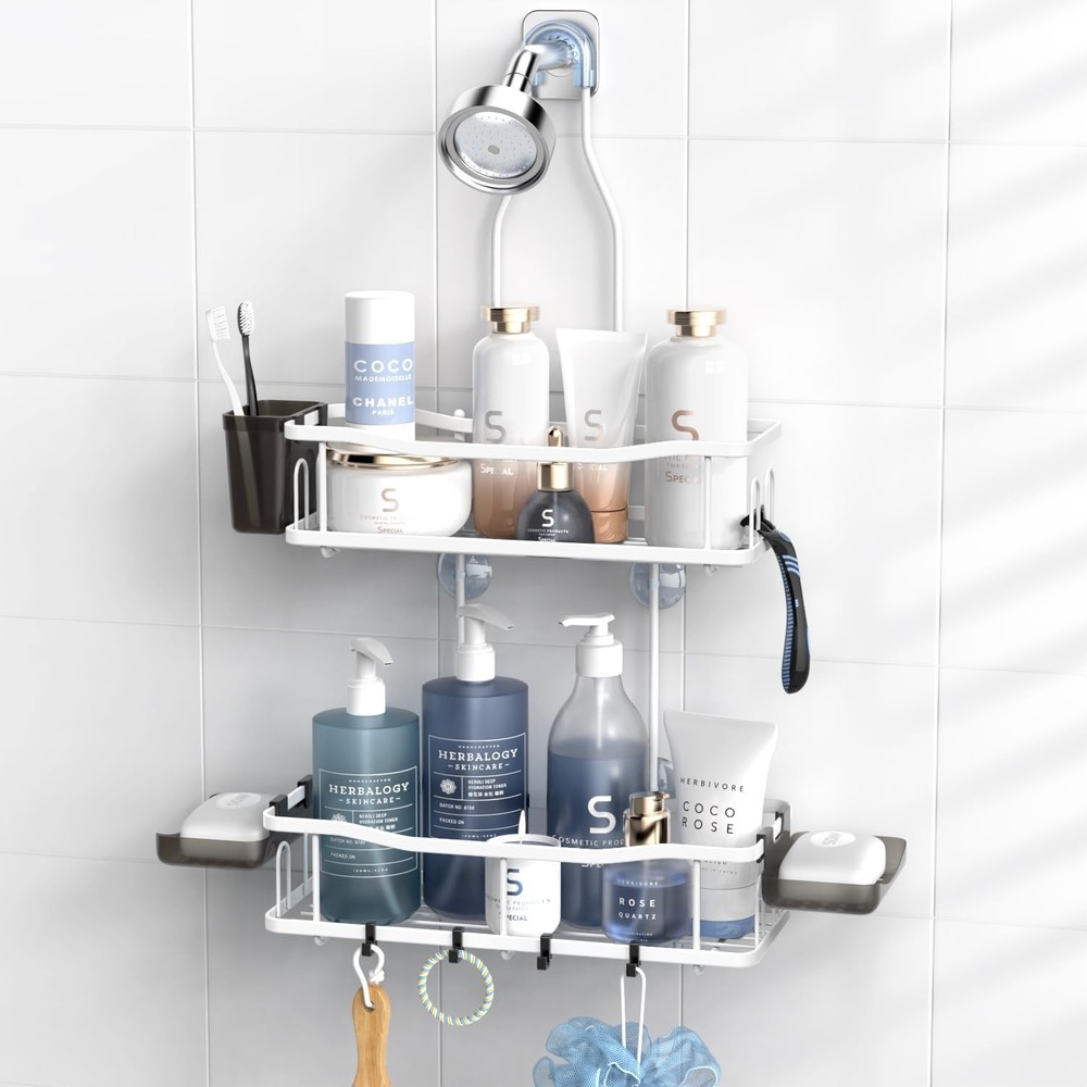 Hanging Shower Caddy Bathroom Organizer: Rustproof Shelf Racks White