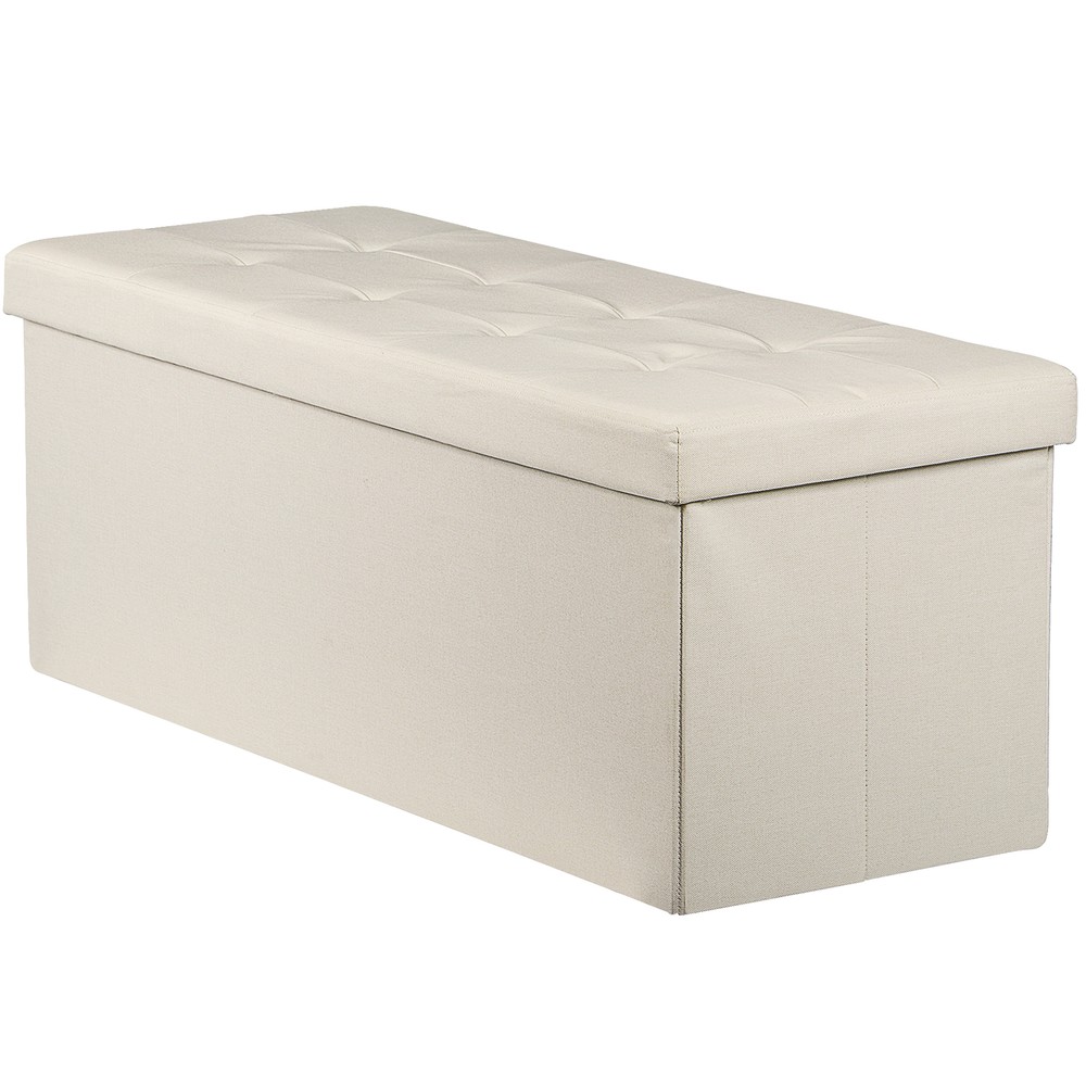 Durable 43" Storage Ottoman Bench Storage Stools Footrest Beige Footstools