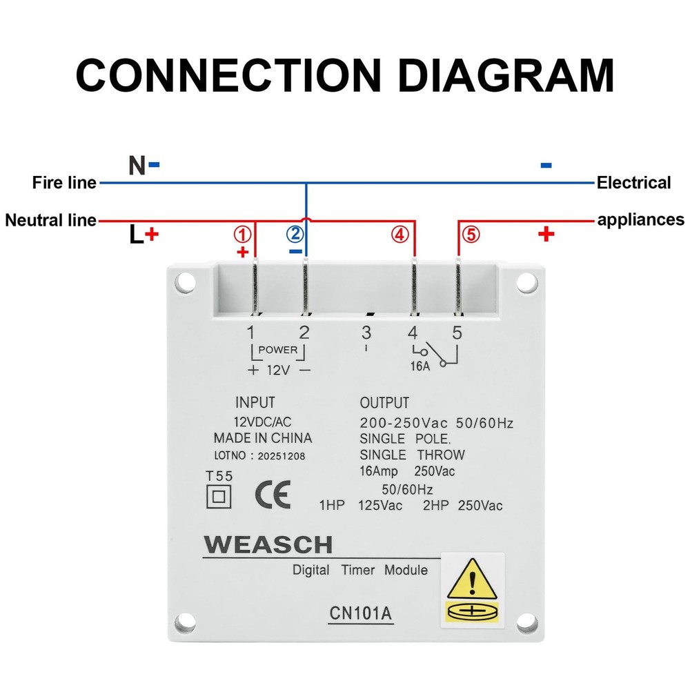 Timer Switch, CN101A, DC/AC 12V 16Amp, Digital LCD Power Programmable Timer T...