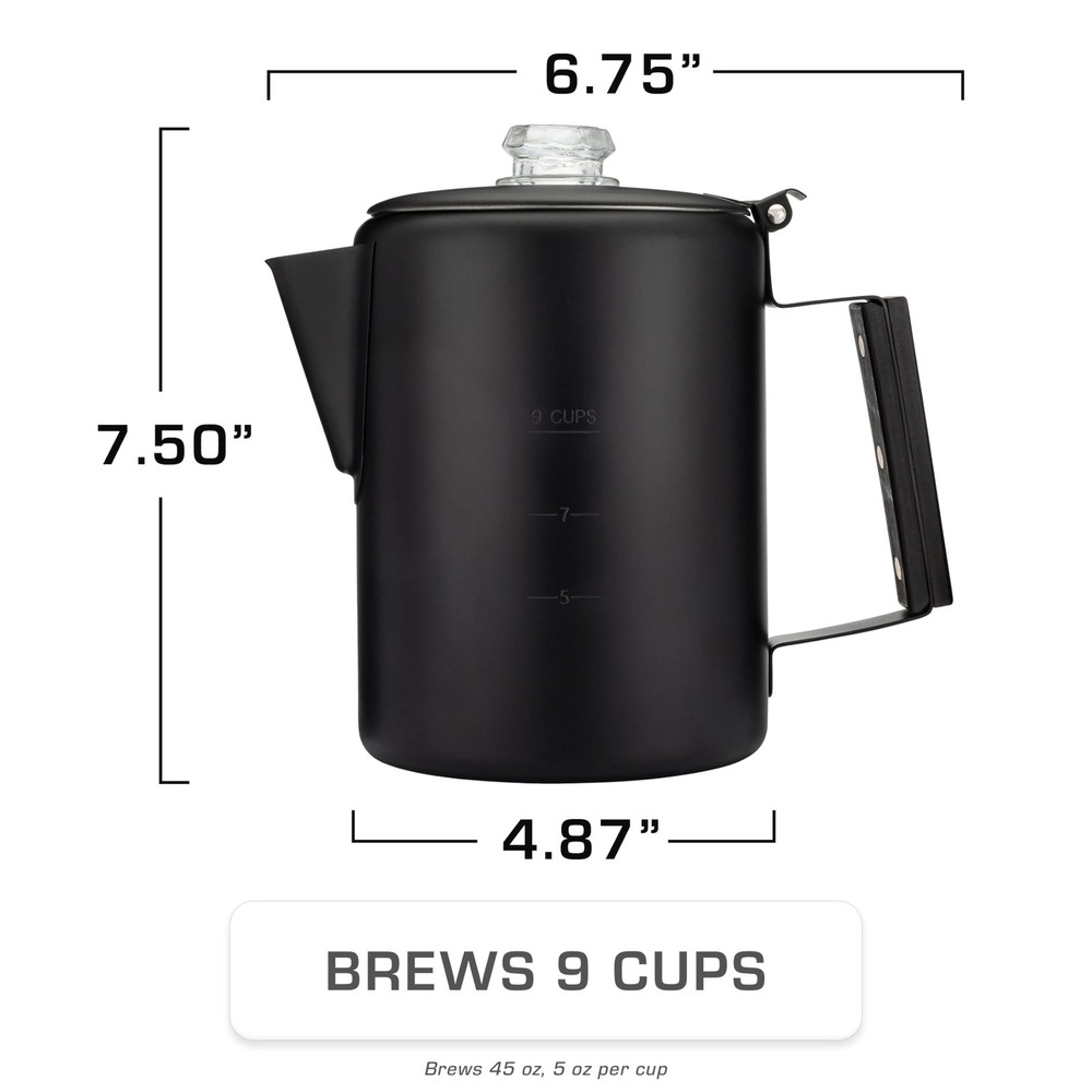 COLETTI Bozeman Black Percolator Coffee Pot — Camping 9 Cup,