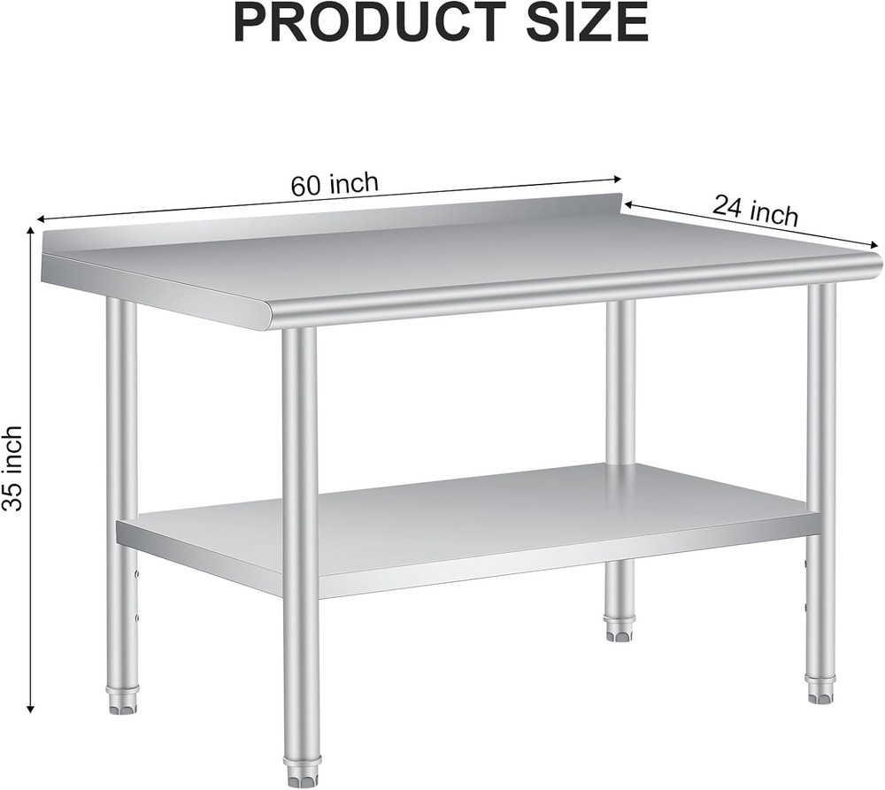 Stainless Steel 60" x 24" NSF Restaurant Kitchen Prep Work Table with Backsplash
