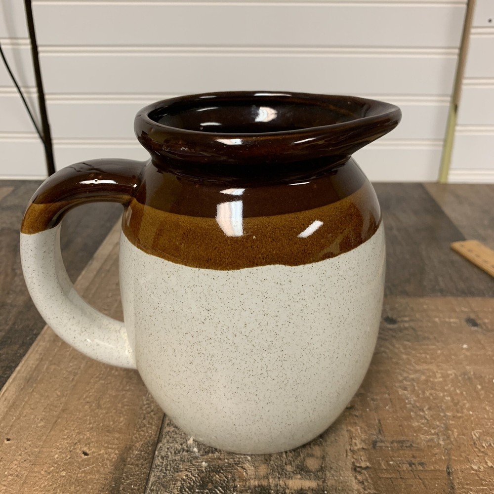 vintage 1 quart three tone brown glazed pottery pitcher