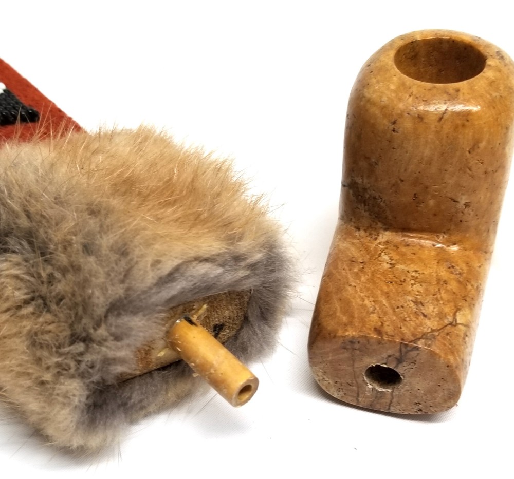 14-3/4" Marbled SoapStone Peace Pipe Apache Made Chanupa Pipe