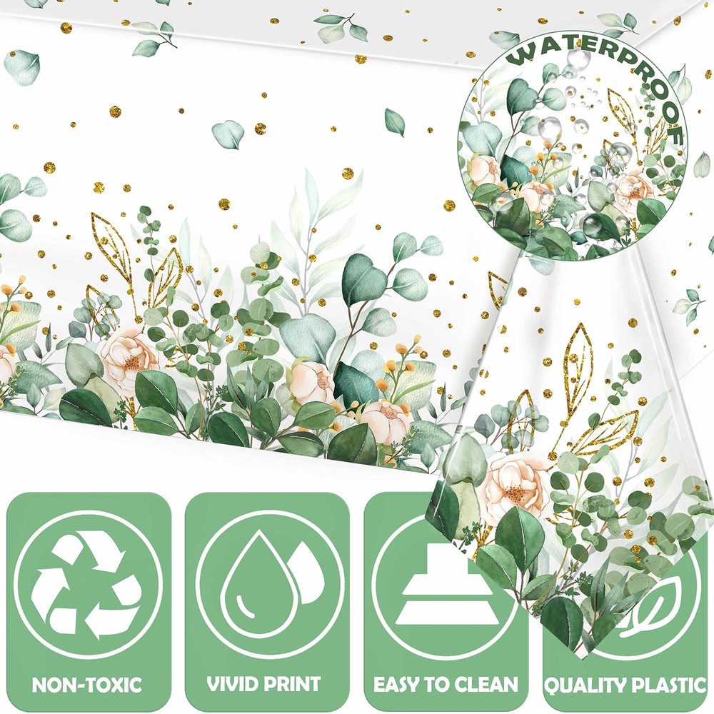 Sage Green Eucalyptus Leaf Tablecloth for 108" x 54" (Rectangular), Greenery