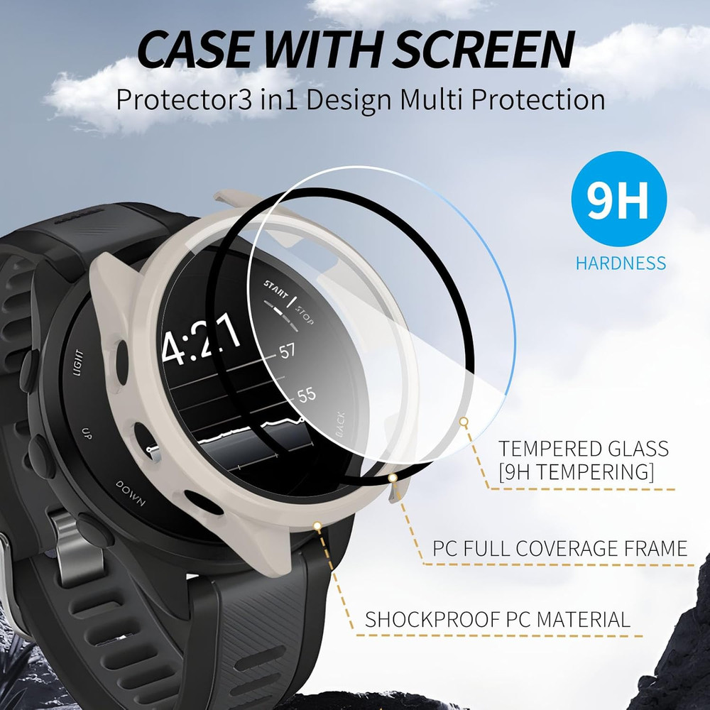 2 Pack for Garmin Forerunner 165 &165 Music Screen Protector Case [Full Coverage