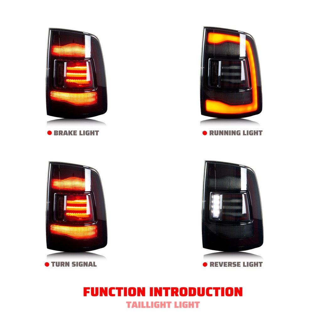 LED Black Tail Lights for Dodge Ram 4th Gen 2009-2018 Sequential Rear Lamps