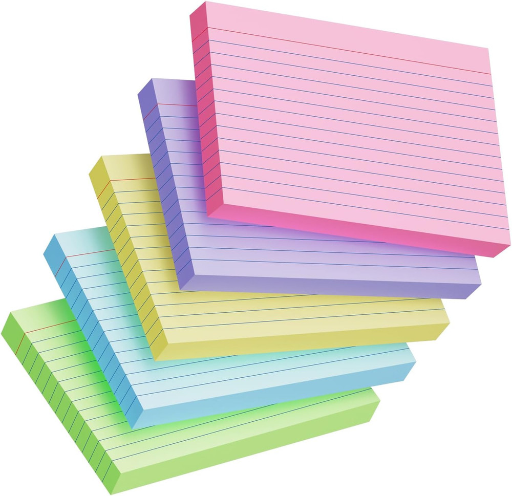 200 Count Index Cards 4x6 Inch, Colored Flash Card (40 Sheets Each), Note Taking