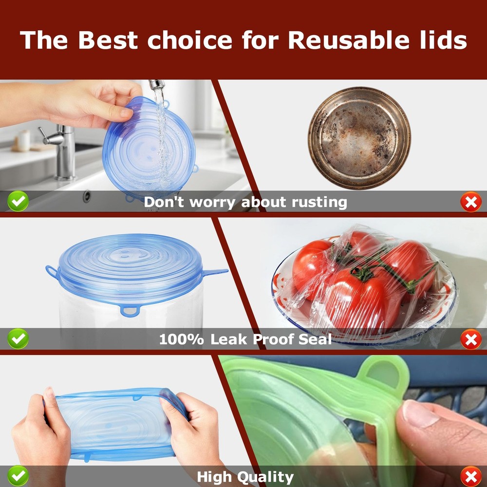 GRIDAF Silicone Stretch Lids, 6 Pack 6 Sizes blue