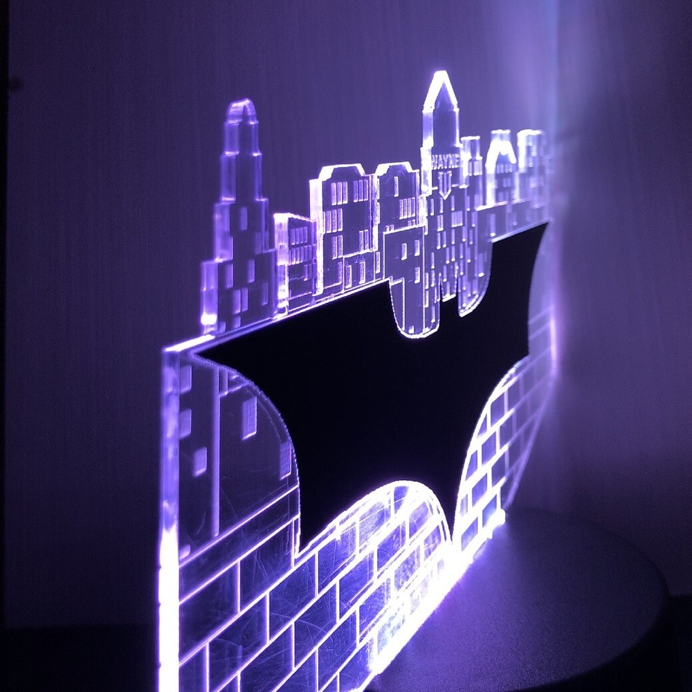 Dark Knight Batman Gotham medium PERSONALIZED acrylic night light w/wo LED base