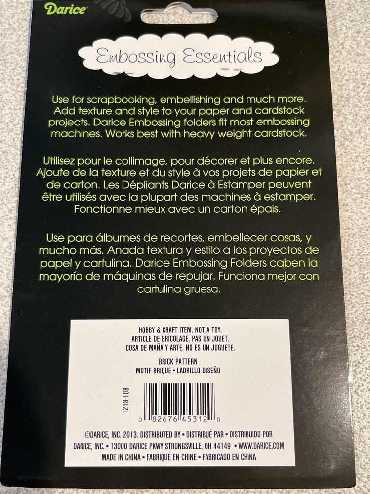 Darice Embossing Folder - Brick Background - 1 Pc - New - 2013