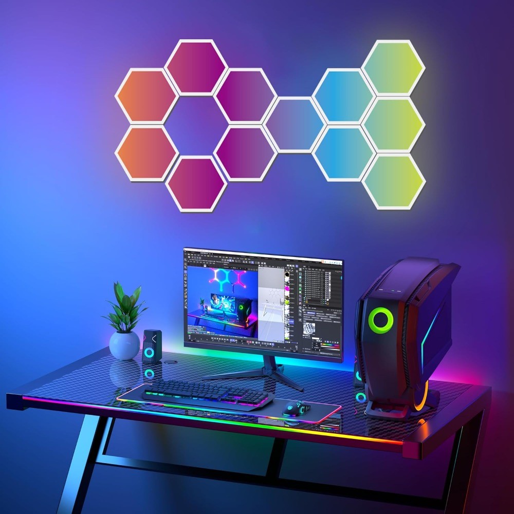12Pack RGBIC Hexagon LED Lights Music Sync App Control Color Changing Wall Panel