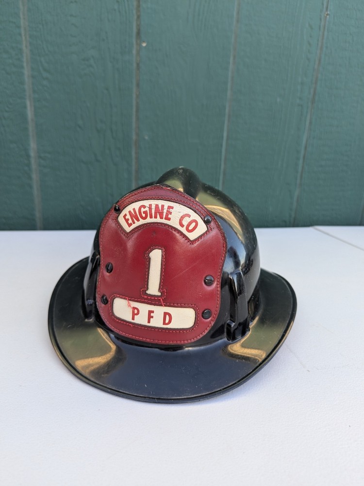 Firefighter Fireman's Helmet Engine Co. PFD # 1 MSA Black Helmet Patch W Strap