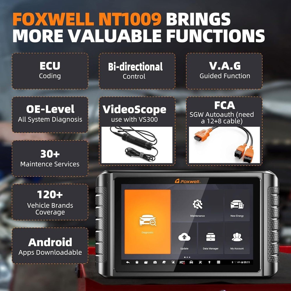 Foxwell NT1009 BT Car ALL System Bidirectional Diagnostic Scanner Key ECU Coding