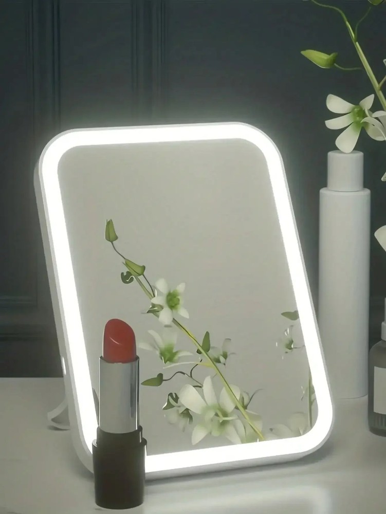 LED portable desktop  4 AA dry batteries dormitory makeup mirror with light, squ