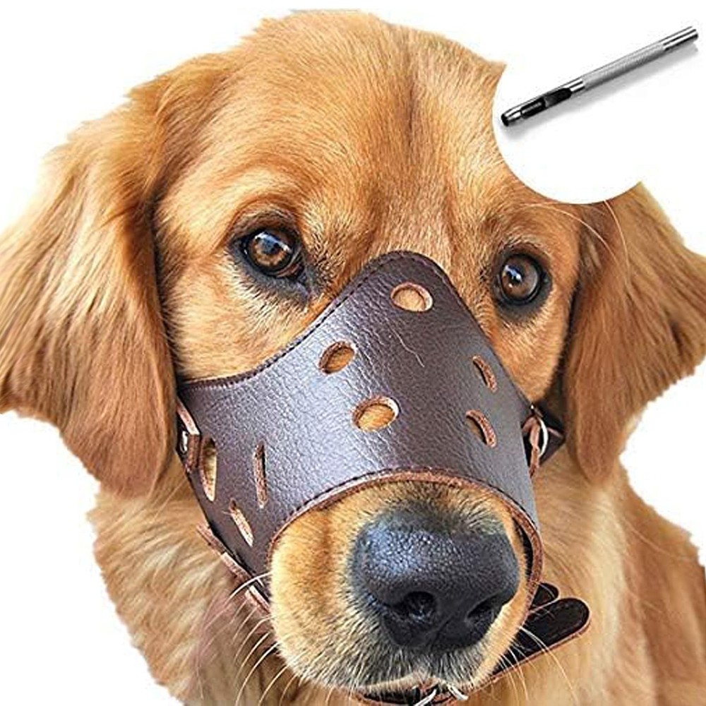 Dog Muzzle Leather, Soft Secure Anti-Barking Leather Muzzle for Large Sized D...